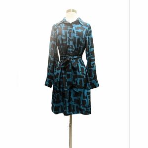 ALICE & TRIXIE Dress Silk Satin Black Teal Belt Mini MEDIUM